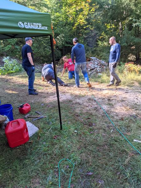 The aftermath of pulling down the "widowmaker" from above the woodshed.