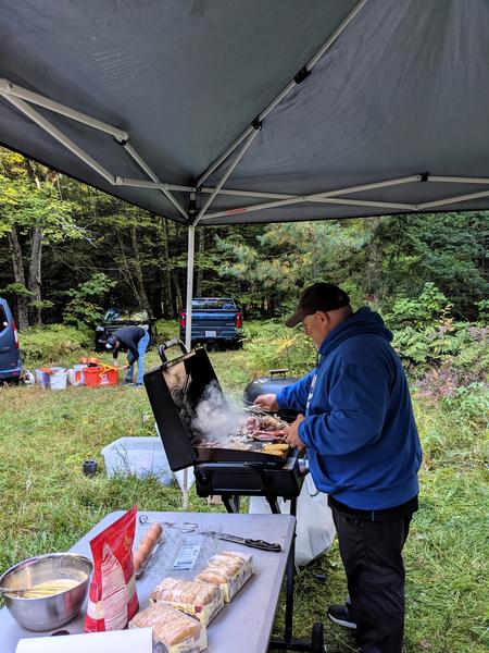 Breakfast in the outside kitchen.