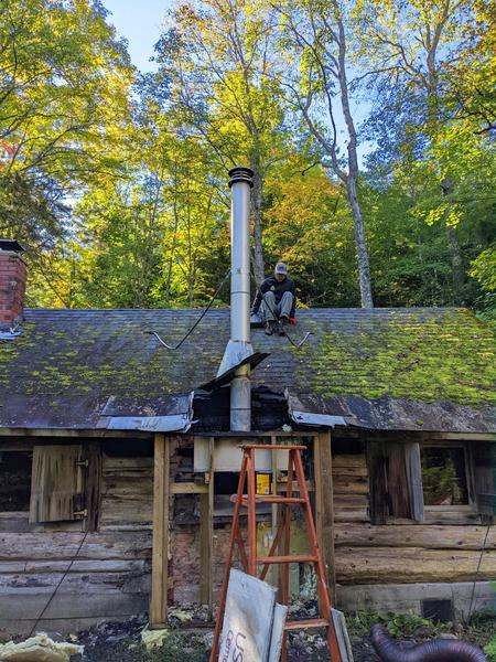 Taking down the chimney.