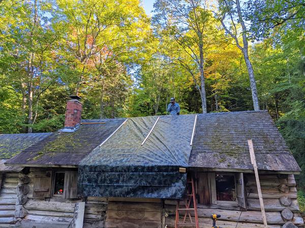 Temporary cover for the roof.