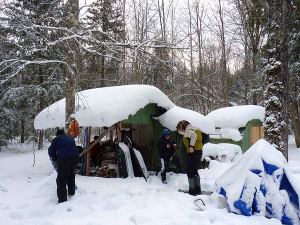 Getting ready for snowshoeing.