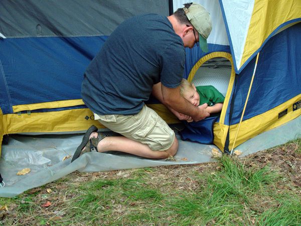 Me dragging Frankie out of the tent.