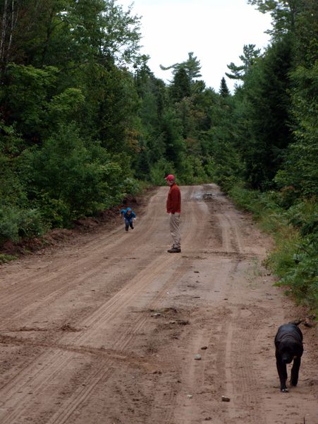 Frankie, Bill, and Dog walking on McCloud Grade.