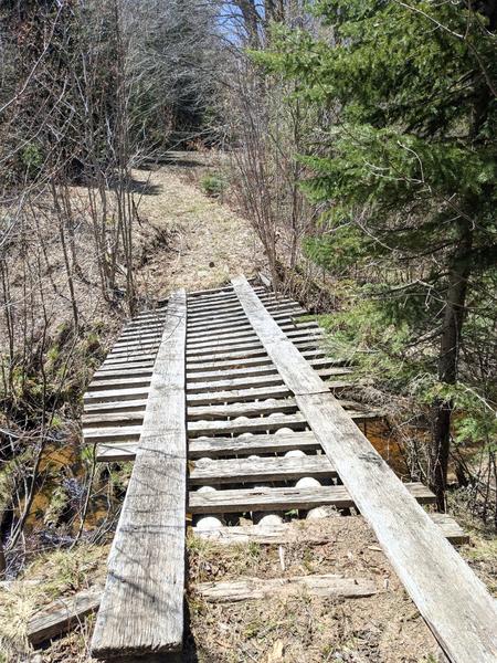 Old bridge in the woods across Harvey Creek.